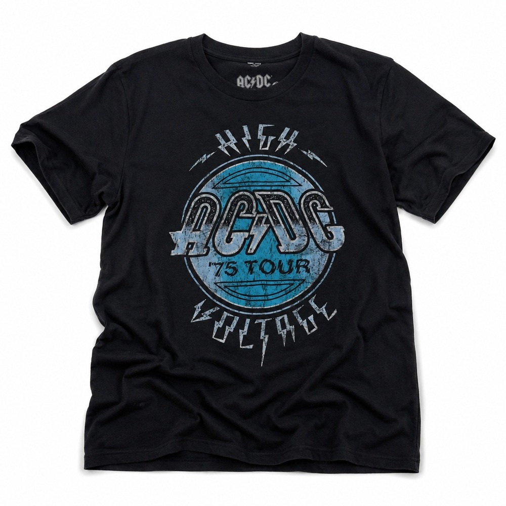 AC/DC High Voltage 75 Tour T Shirt Men's Large Black Graphic Rock Band Tee 2017